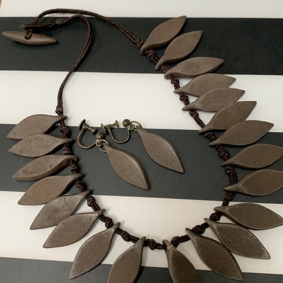 Pottery Beaded Necklace and Earrings - Picture 2 of 4